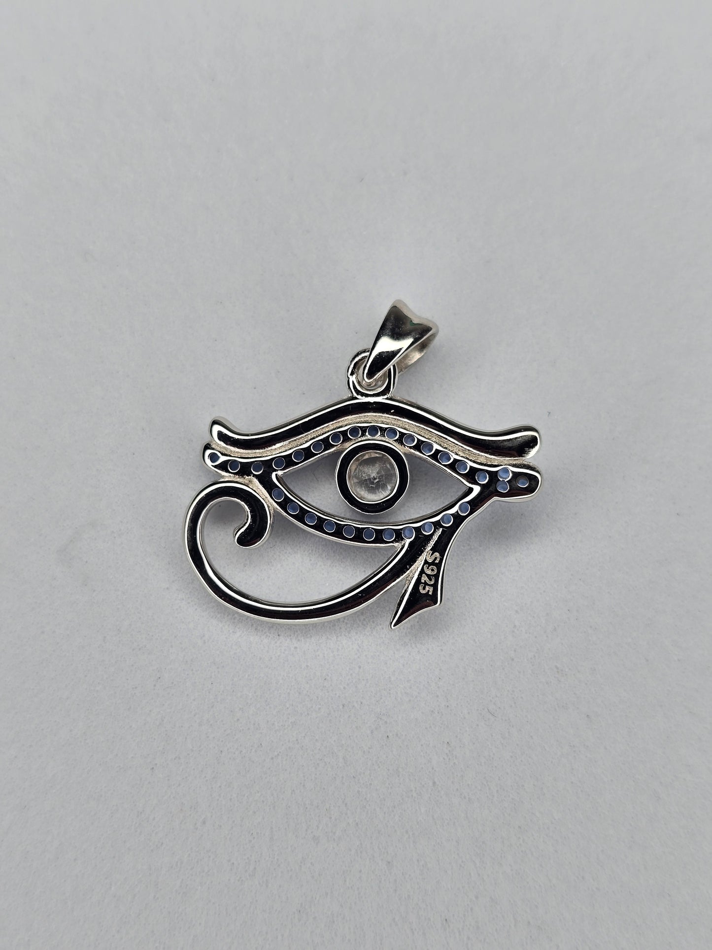 Eye of Horus Pendant in 925 Sterling Silver with Blue Crystals