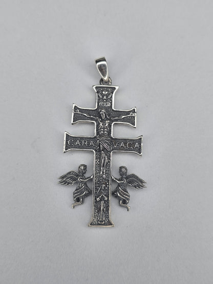Caravaca Cross pendant 925 sterling silver double bar crucifix with angel guardians