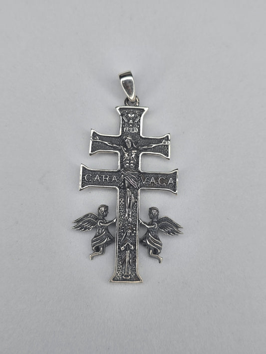 Caravaca Cross pendant 925 sterling silver double bar crucifix with angel guardians