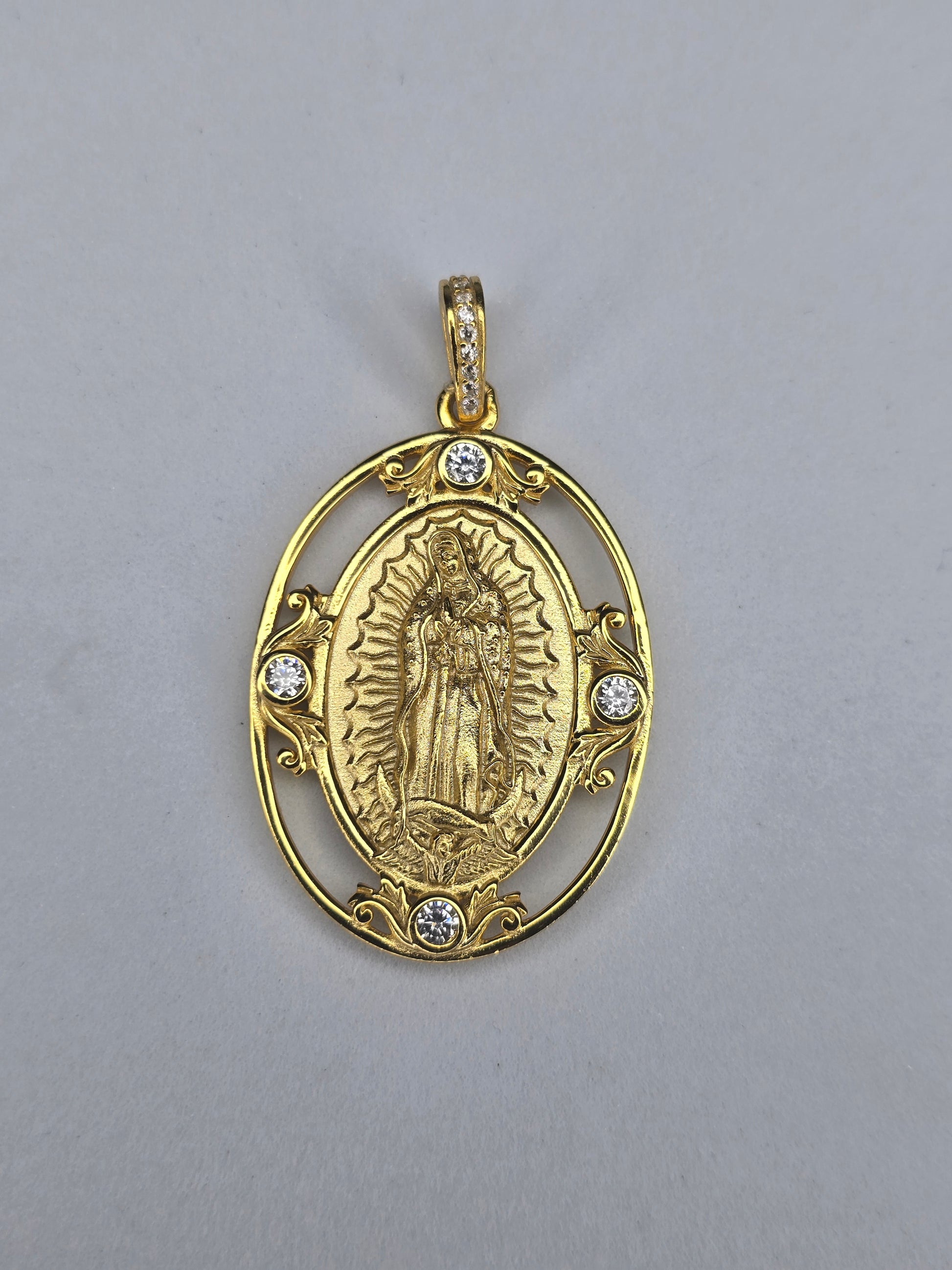 Virgin Mary Our Lady of Guadalupe pendant 925 sterling silver 18K gold plated cubic zirconia