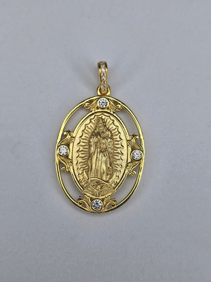 Virgin Mary Our Lady of Guadalupe pendant 925 sterling silver 18K gold plated cubic zirconia