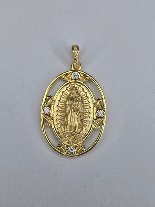 Virgin Mary Our Lady of Guadalupe pendant 925 sterling silver 18K gold plated cubic zirconia