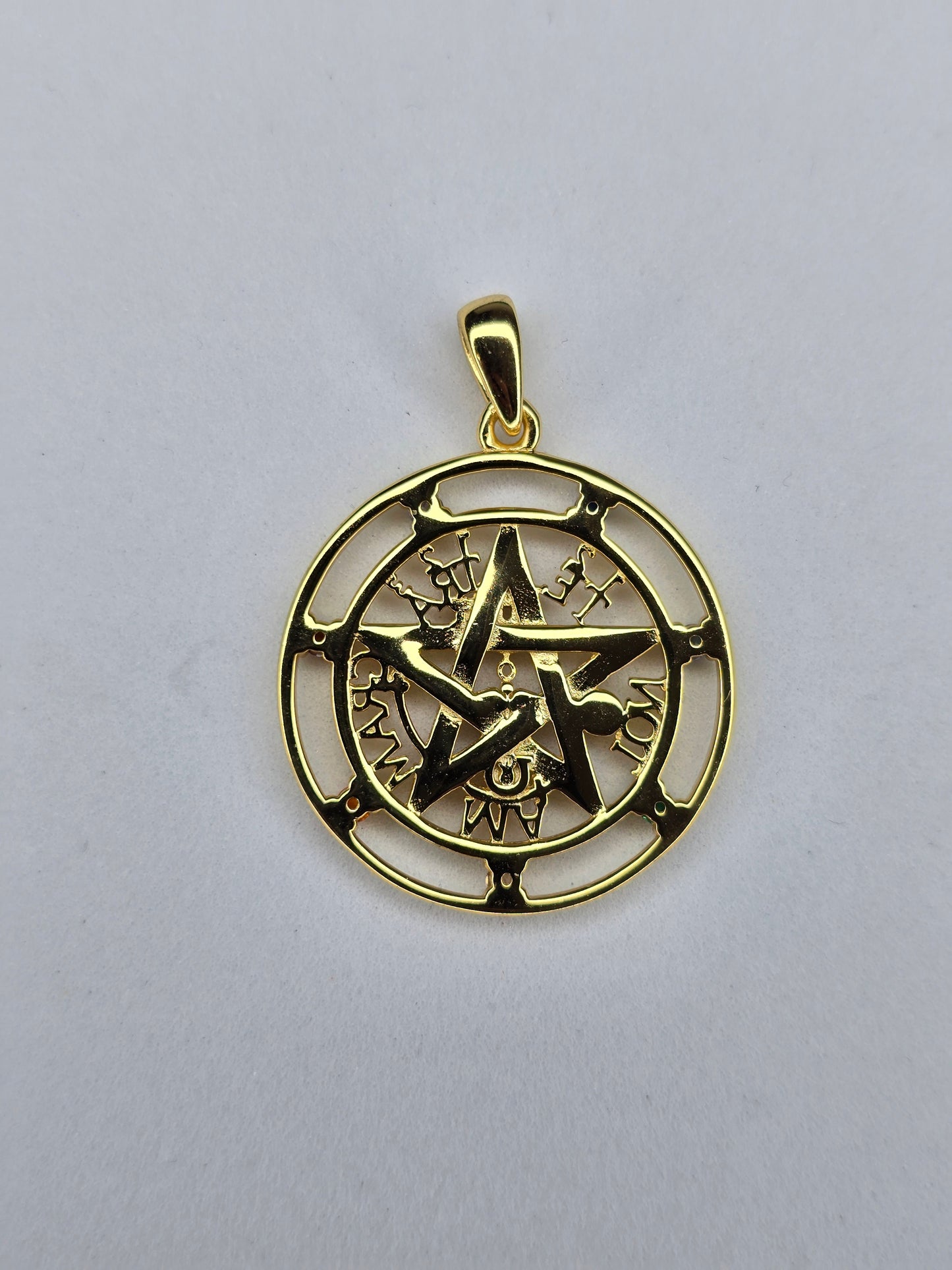 Tetragrammaton Pentagram Pendant 925 Sterling Silver 18K Gold Plated Seven Chakra Gemstones