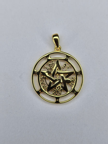 Tetragrammaton Pentagram Pendant 925 Sterling Silver 18K Gold Plated Seven Chakra Gemstones