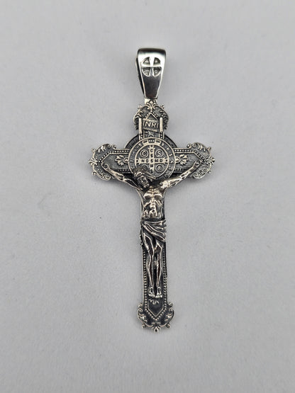 Pendentif croix crucifix Saint Benoît en argent sterling 925, 8,4 g, cadeau religieux 