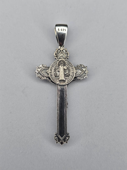 Pendentif croix crucifix Saint Benoît en argent sterling 925, 8,4 g, cadeau religieux 