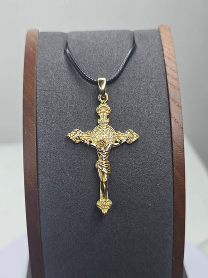 Pendentif Croix de Jésus en argent sterling 925 plaqué or 18 carats, médaille de Saint Benoît