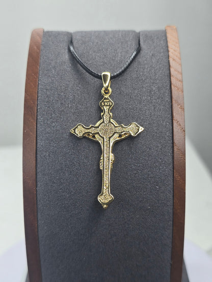 Pendentif Croix de Jésus en argent sterling 925 plaqué or 18 carats, médaille de Saint Benoît