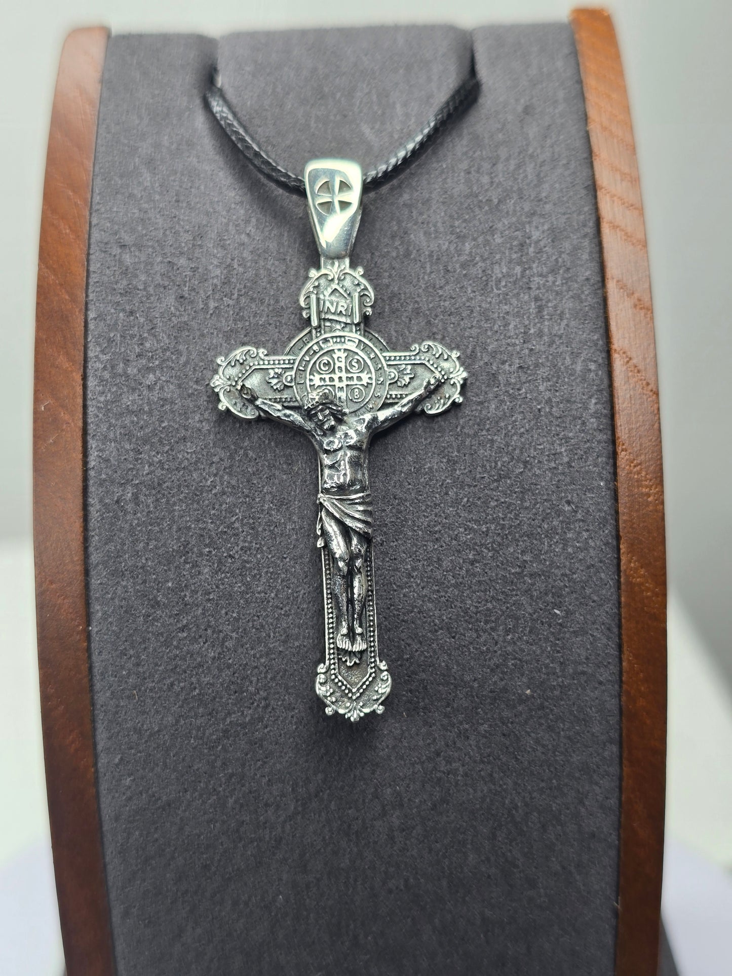 Pendentif croix crucifix Saint Benoît en argent sterling 925, 8,4 g, cadeau religieux 