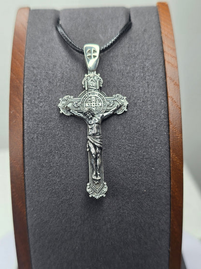 Pendentif croix crucifix Saint Benoît en argent sterling 925, 8,4 g, cadeau religieux 
