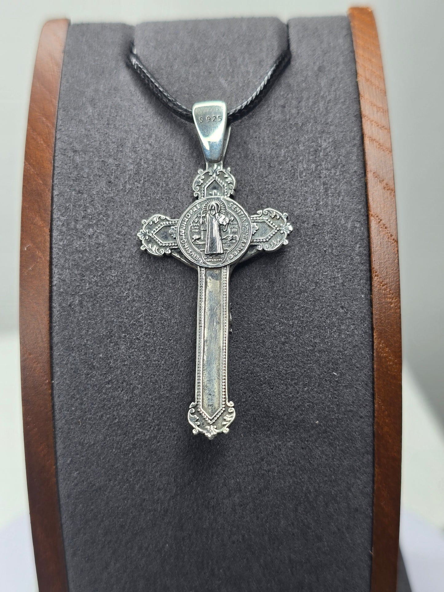 Pendentif croix crucifix Saint Benoît en argent sterling 925, 8,4 g, cadeau religieux 