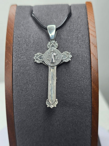 Pendentif croix crucifix Saint Benoît en argent sterling 925, 8,4 g, cadeau religieux 