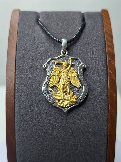 Saint Michael Archangel Shield Amulet in 925 Sterling Silver