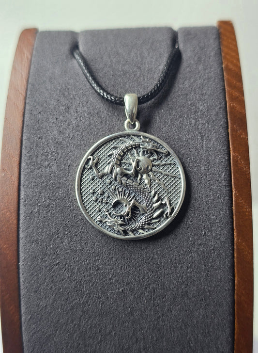 Dragon Sun Moon Pendant in 925 Sterling Silver