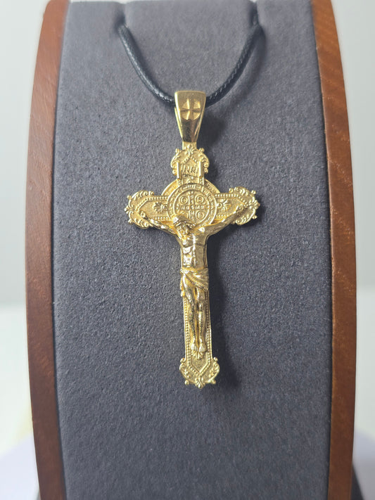 Saint Benedict Crucifix Pendant in 925 Sterling Silver with 18K Gold Plating