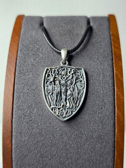 Triple Moon Goddess Shield Amulet in 925 Sterling Silver