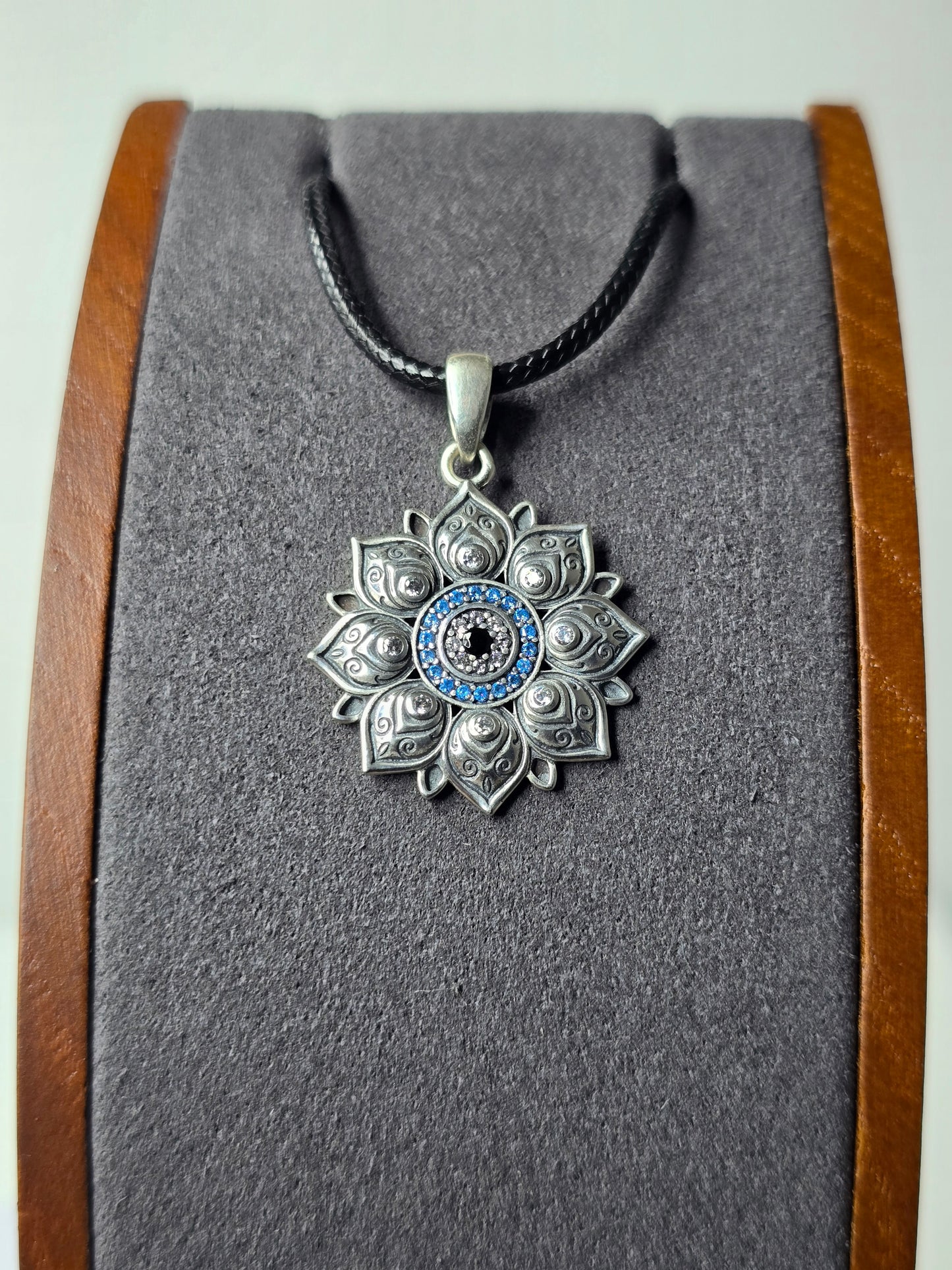 Lotus Evil Eye Pendant in 925 Sterling Silver