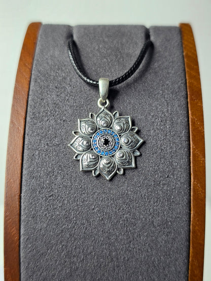 Lotus Evil Eye Pendant in 925 Sterling Silver