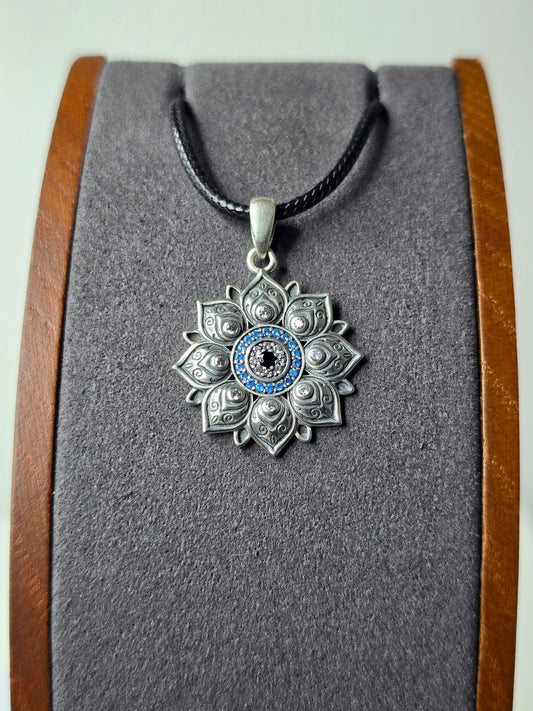 Lotus Evil Eye Pendant in 925 Sterling Silver