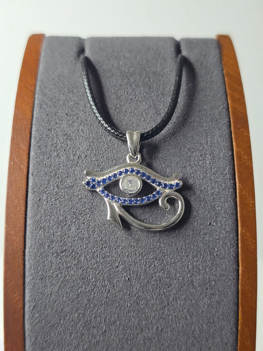 Eye of Horus Pendant in 925 Sterling Silver with Blue Crystals