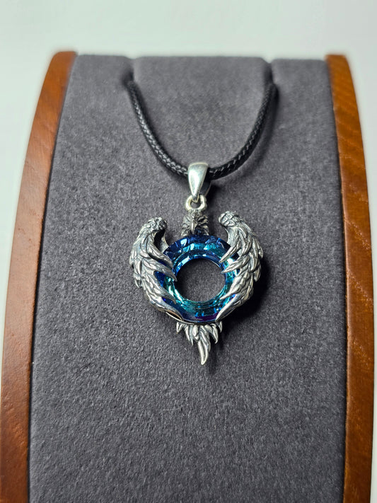Eagle Wings Crystal Pendant in 925 Sterling Silver