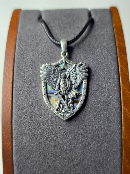 Erzengel Michael Anhänger Abalone Shell Hintergrund 925 Sterling Silber Engel 