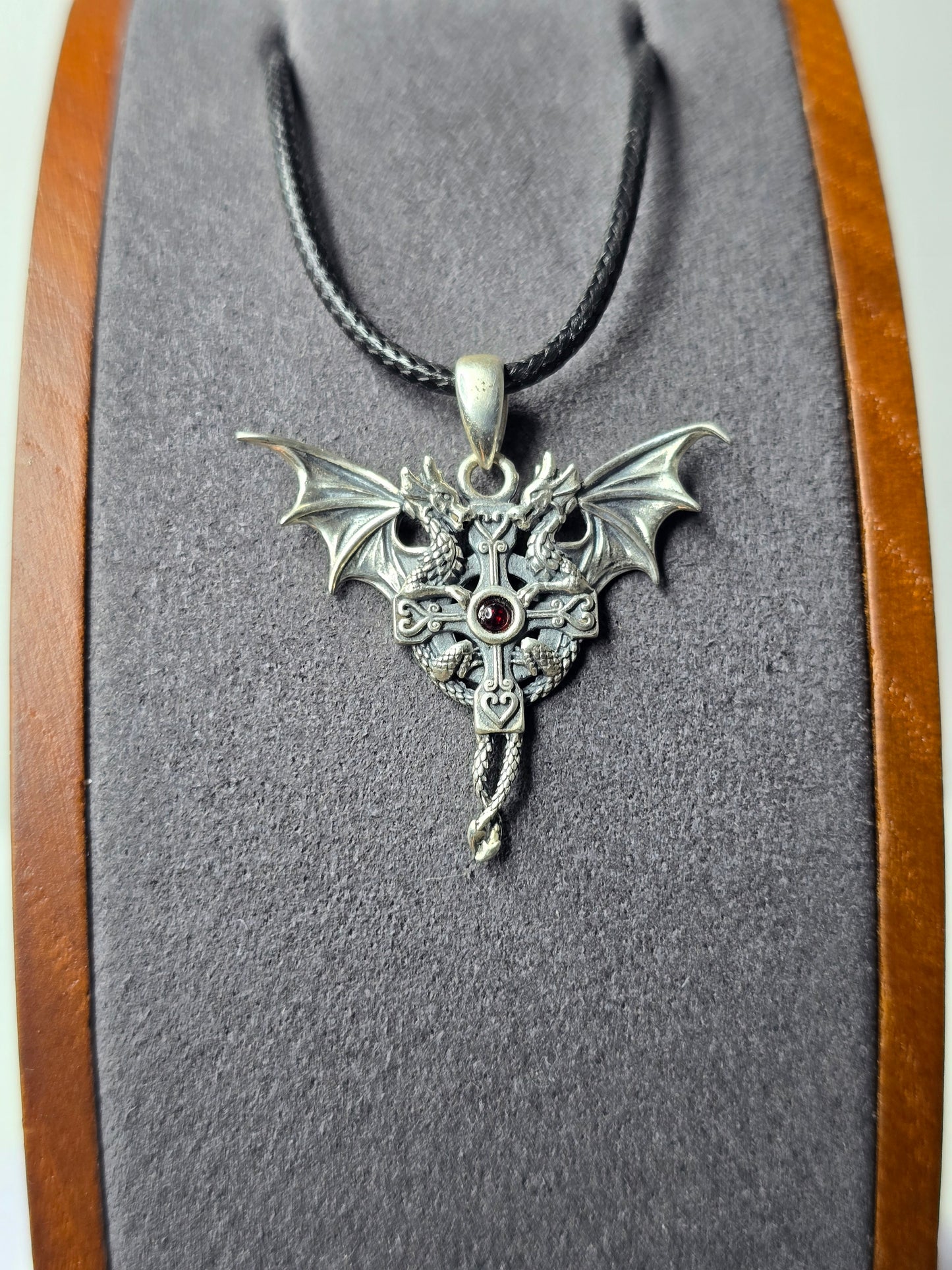 Twin Dragon Cross Pendant in 925 Sterling Silver