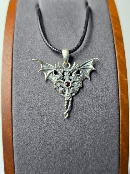 Twin Dragon Cross Pendant in 925 Sterling Silver