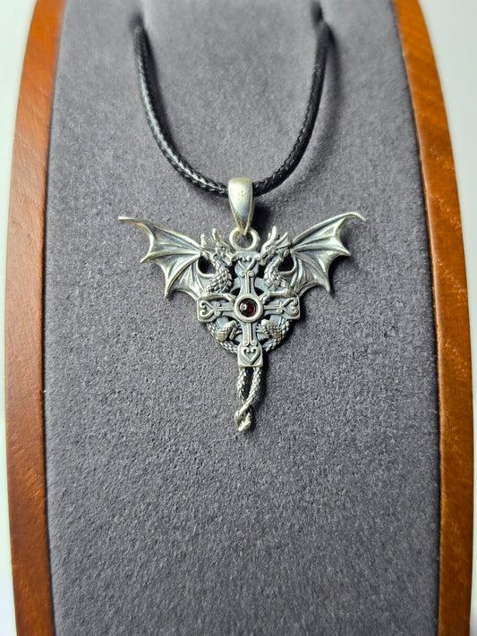 Twin Dragon Cross Pendant in 925 Sterling Silver