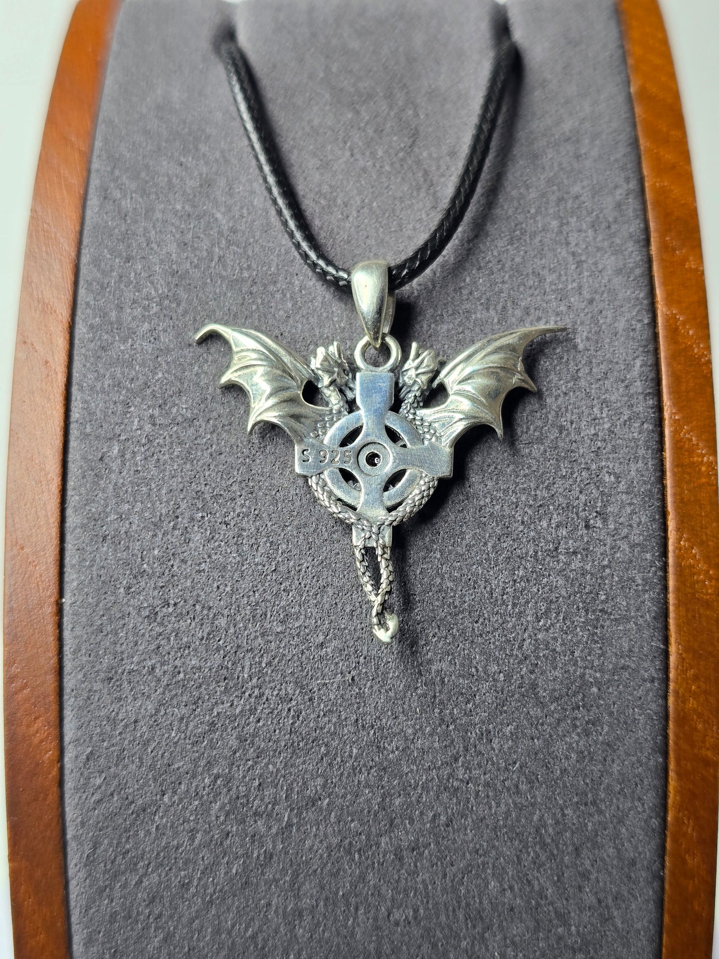 Twin Dragon Cross Pendant in 925 Sterling Silver