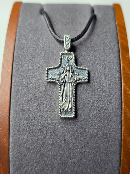 Jesus Crucifix Cross with Holy Spirit Dove in 925 Sterling Silver