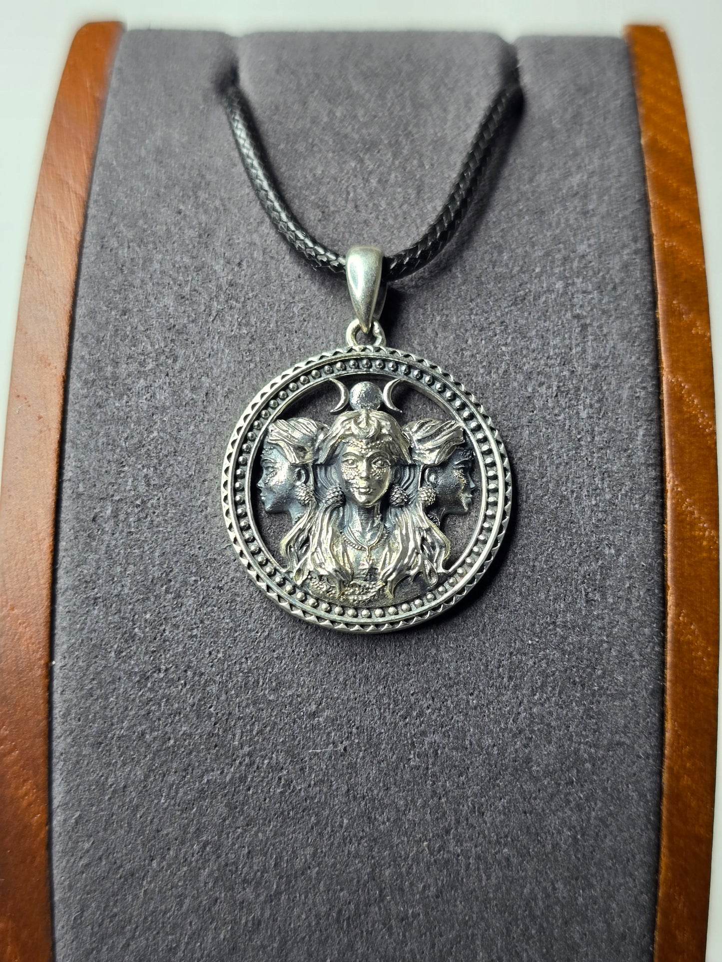 Triple Moon Goddess Hecate Pendant in 925 Sterling Silver