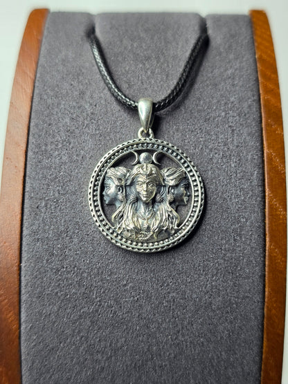 Triple Moon Goddess Hecate Pendant in 925 Sterling Silver