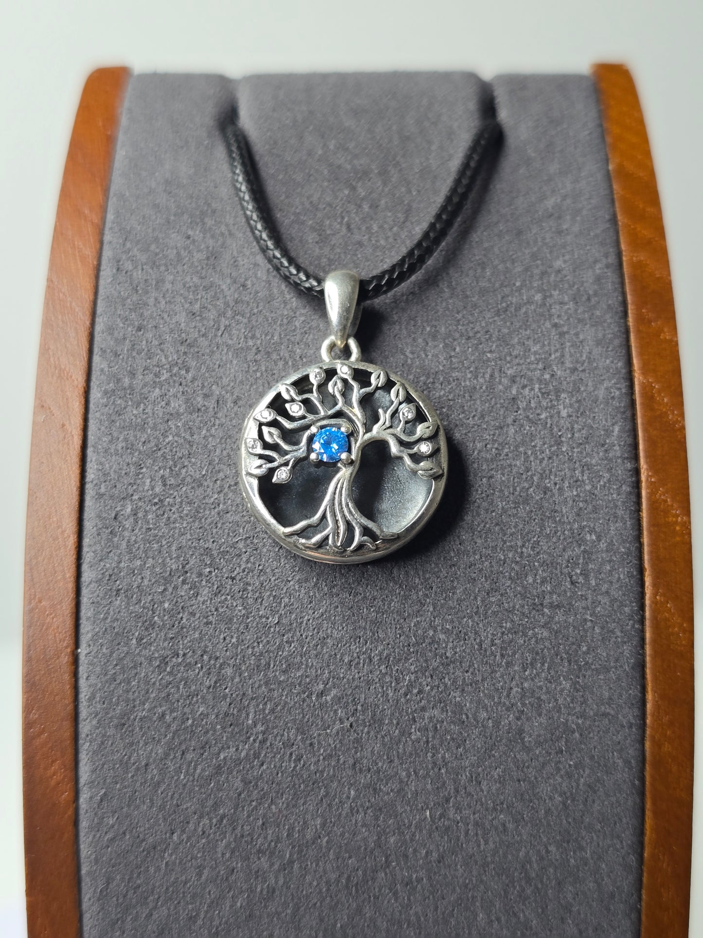 Tree of Life Photo Locket in 925 Sterling Silver with Blue Zircon