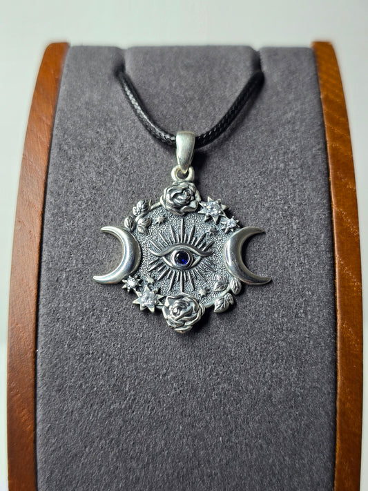 Eye of Horus Triple Moon Pendant in 925 Sterling Silver