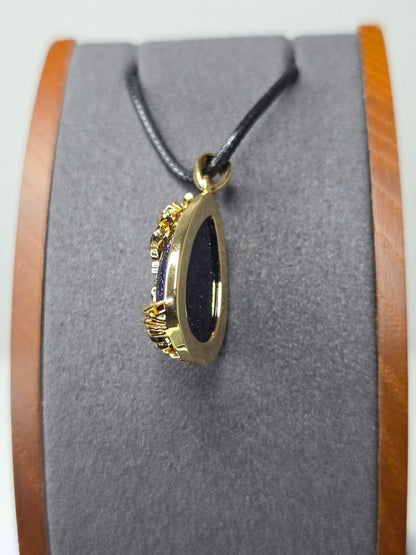 Tree of Life Pendant 925 Sterling Silver Gold Plated Blue Goldstone Teardrop
