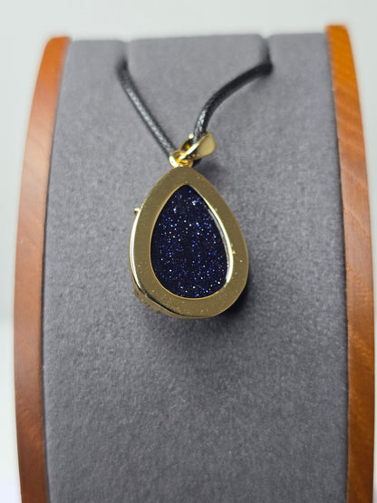 Tree of Life Pendant 925 Sterling Silver Gold Plated Blue Goldstone Teardrop