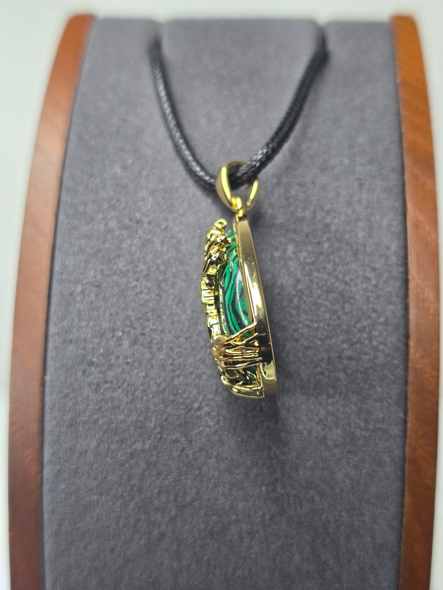 Tree of Life Pendant 925 Sterling Silver 18K Gold Plated Malachite Teardrop