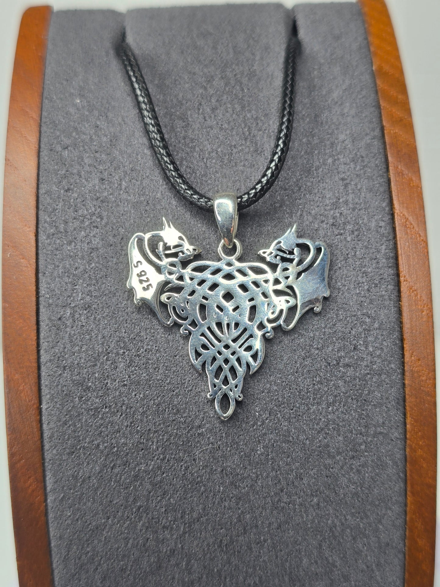 Twin Dragons Heart Pendant in 925 Sterling Silver