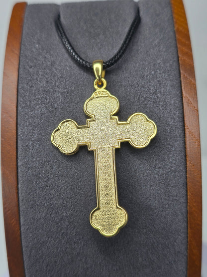 Jesus Crucifix Cross Pendant in 925 Sterling Silver with 18K Gold Plating and Enamel