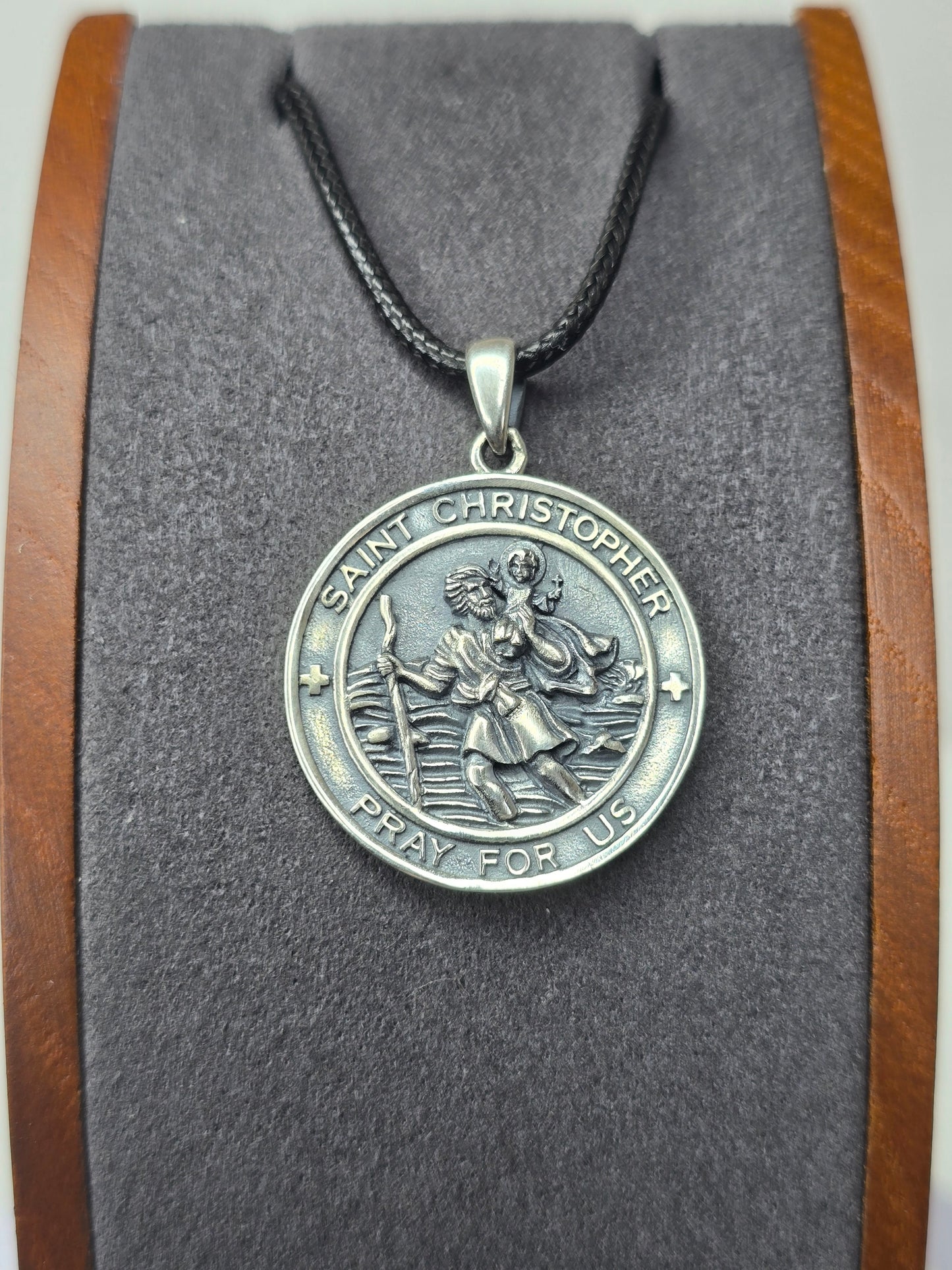 Anhänger mit Heiligem Christophorus-Medaillon, 925 Sterlingsilber, Schutz für Reisen, mit Gebetsgravur