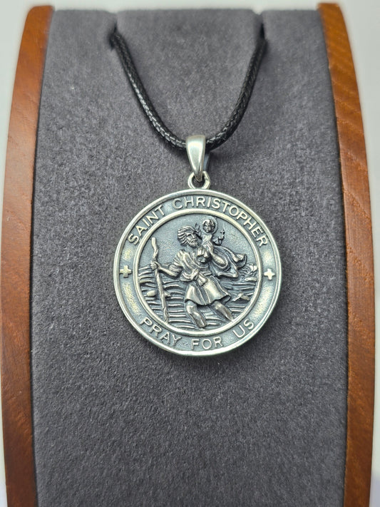 Anhänger mit Heiligem Christophorus-Medaillon, 925 Sterlingsilber, Schutz für Reisen, mit Gebetsgravur