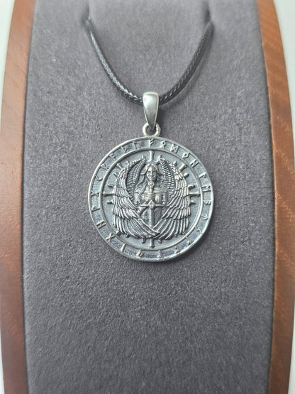 Odin Amulet Pendant in 925 Sterling Silver with Norse Runes