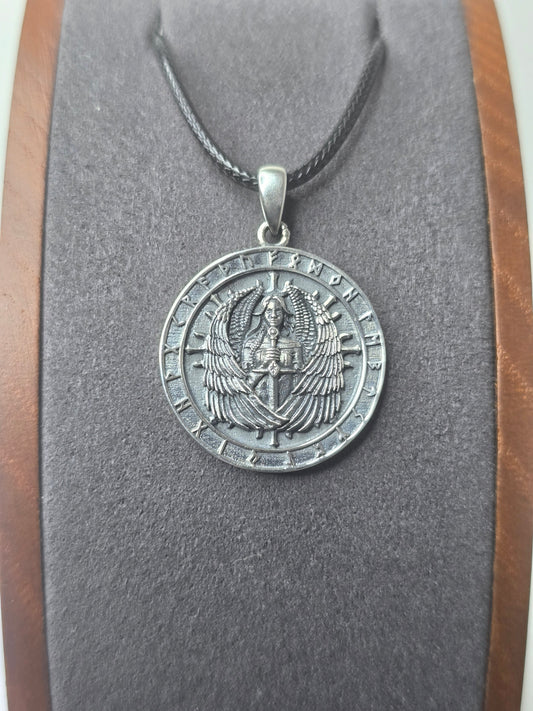 Odin Amulet Pendant in 925 Sterling Silver with Norse Runes