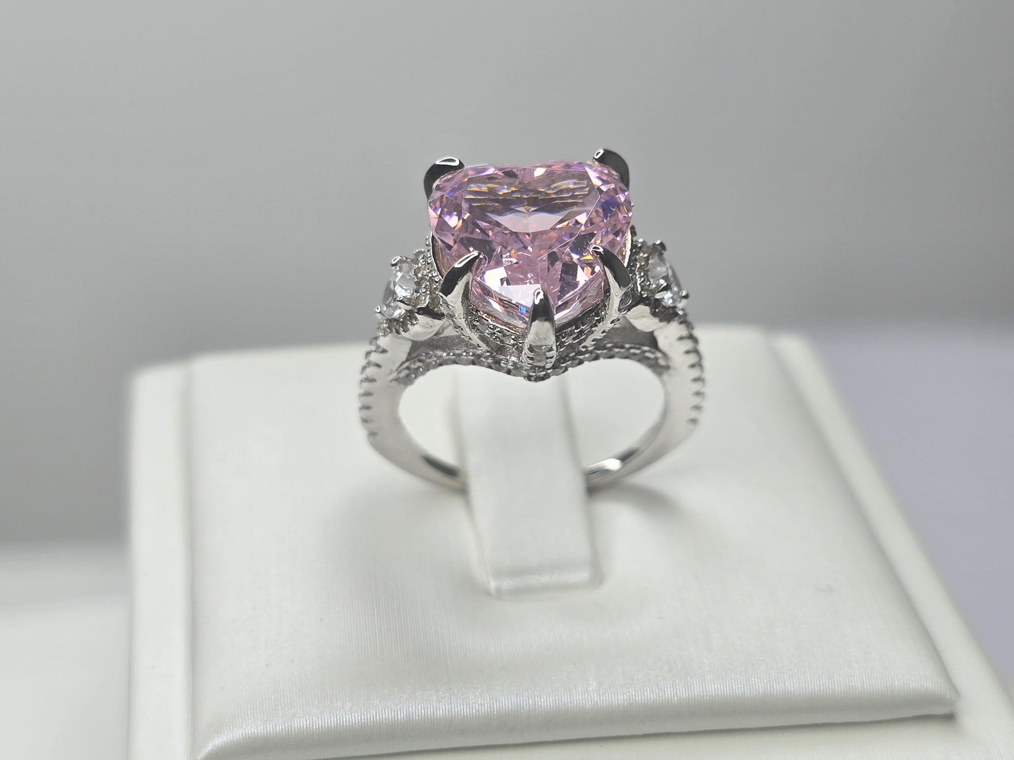 Pink Heart Moissanite Engagement Ring in 925 Sterling Silver