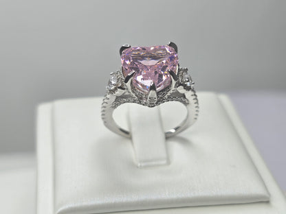 Pink Heart Moissanite Engagement Ring in 925 Sterling Silver