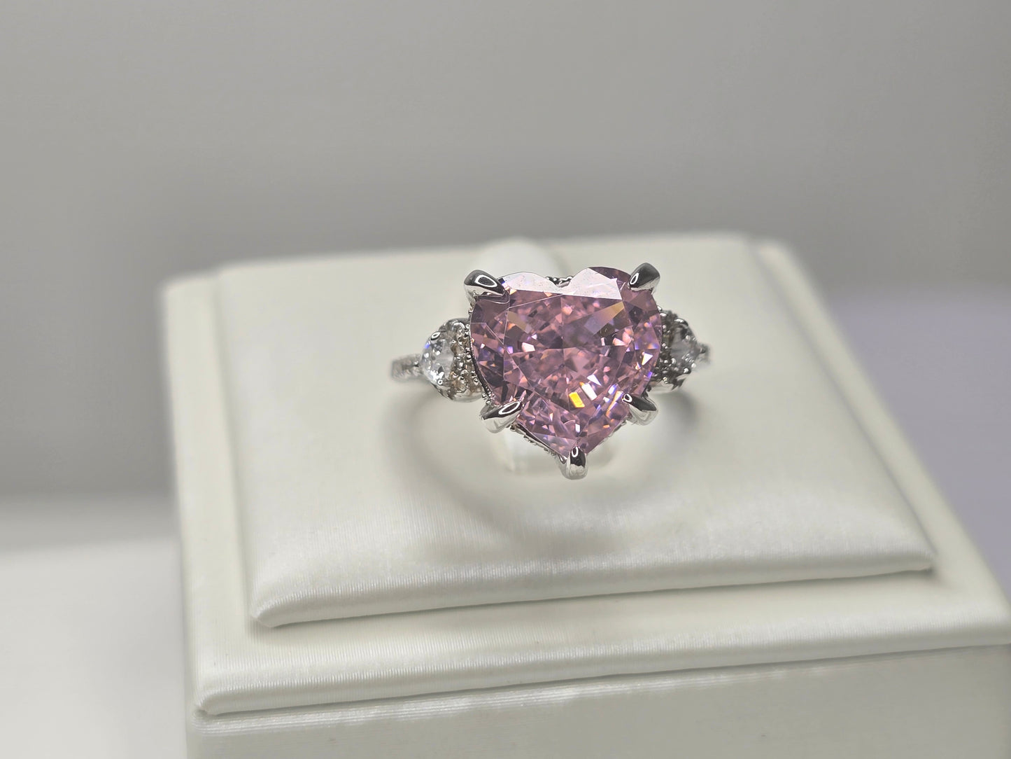 Pink Heart Moissanite Engagement Ring in 925 Sterling Silver