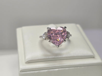 Pink Heart Moissanite Engagement Ring in 925 Sterling Silver