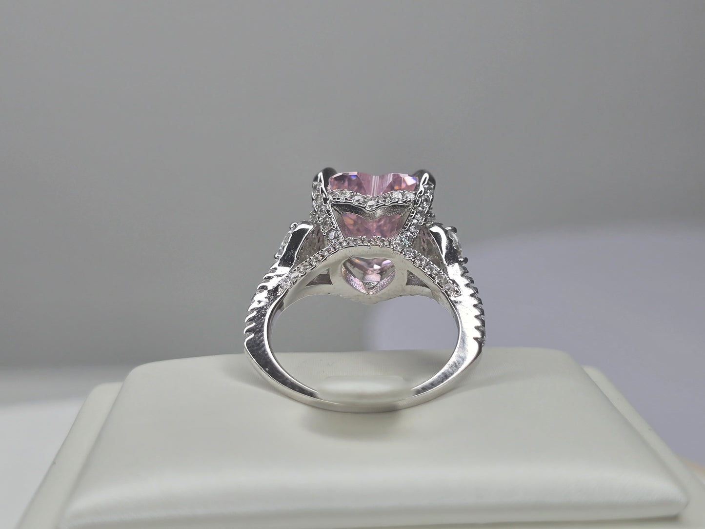 Pink Heart Moissanite Engagement Ring in 925 Sterling Silver