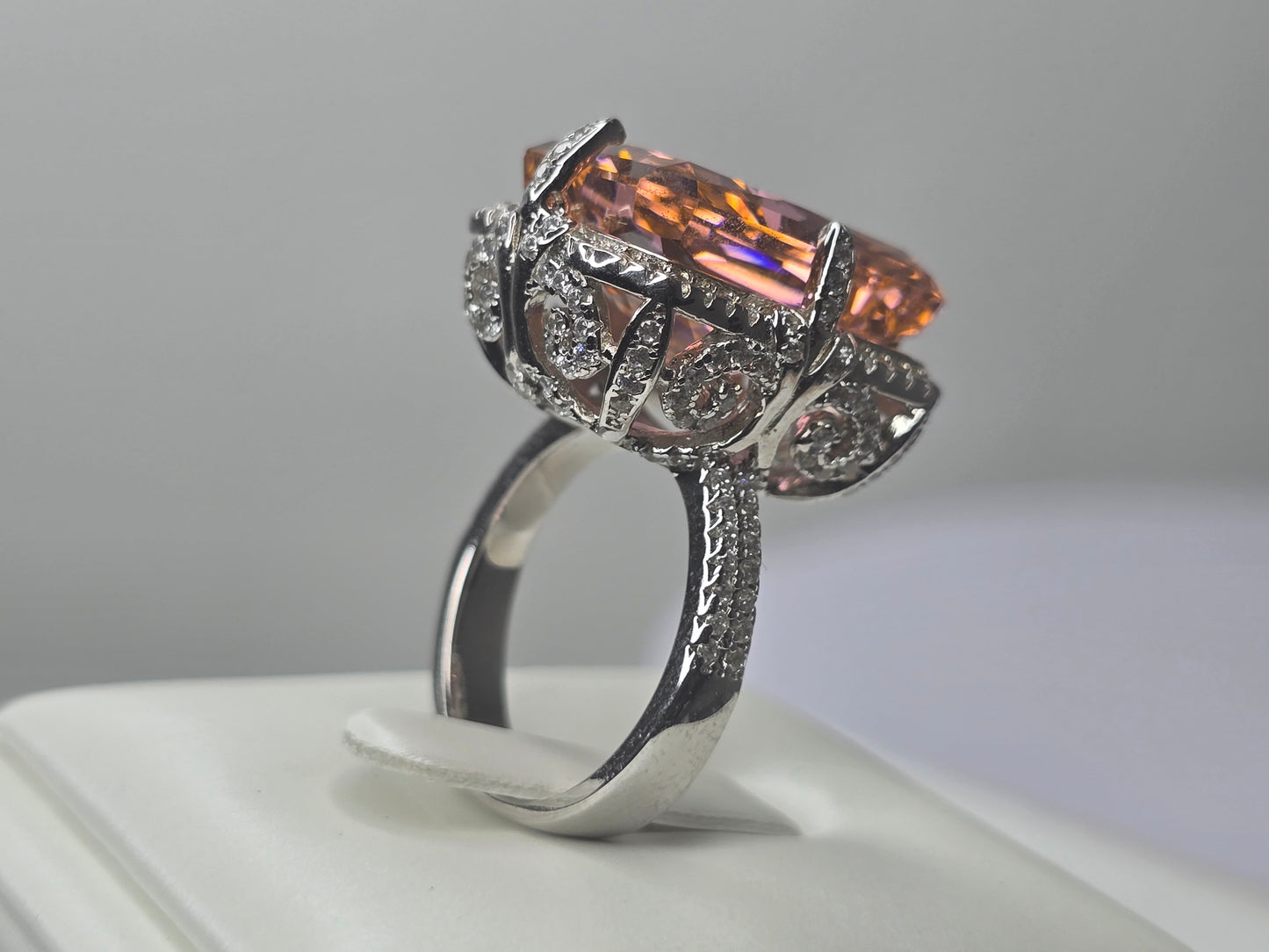 Padparadscha Style Radiant Cut Statement Ring in 925 Sterling Silver